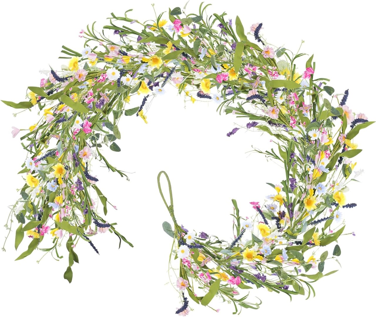 5.9FT Artificial Wildflower Garland with Daisy Lavender Jasmine Eucalyptus, Summer Floral Vine Garland for Mantle, Fireplace, Wedding, Wall, Front Door, Indoor Outdoor Home Decoration